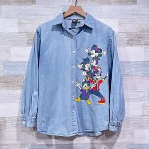 Disney Mickey Mouse Vintage 90s Graphic Denim Shirt Jerry Leigh Womens Medium